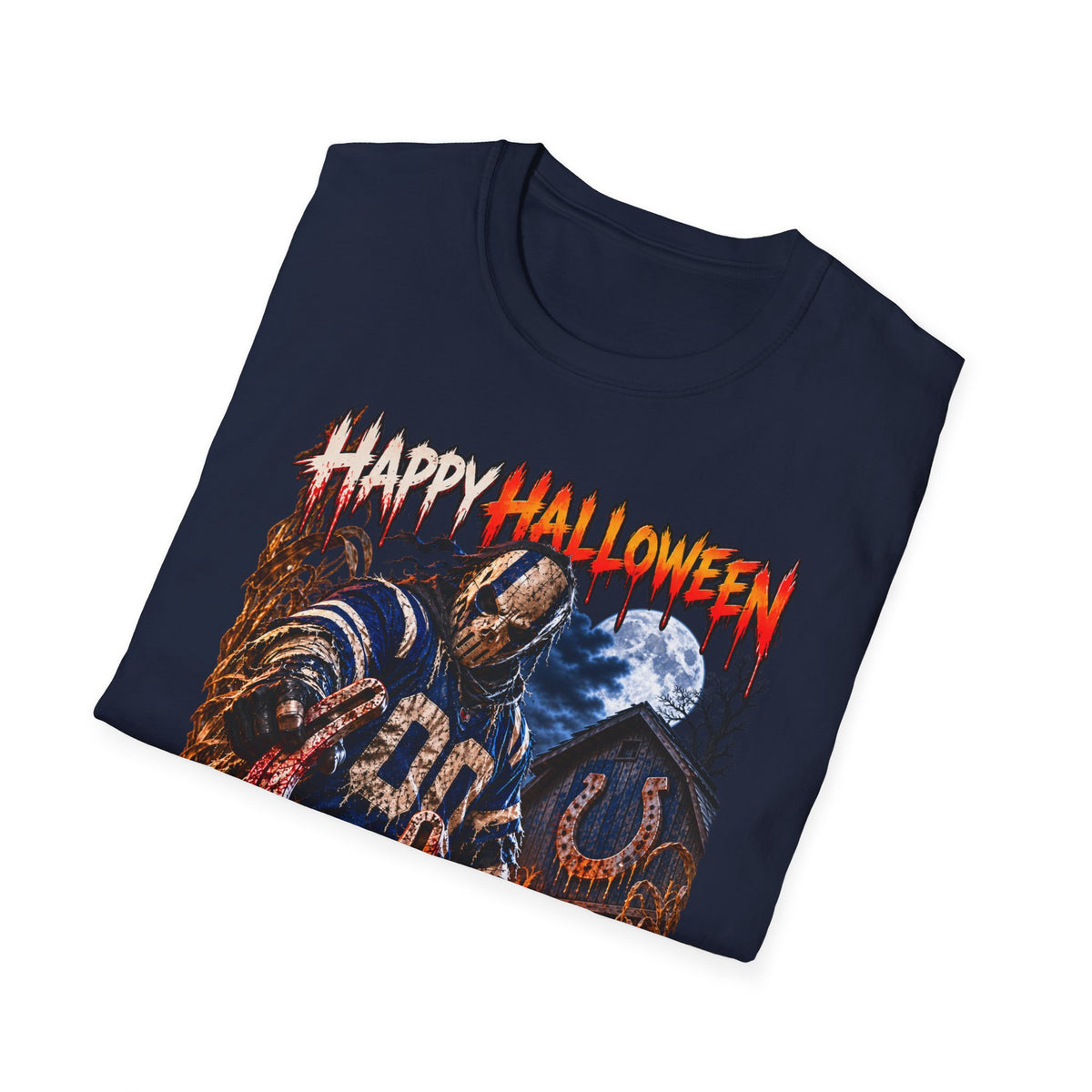 Halloween Scarecrow T-Shirt — "Happy Halloween" Cornfield Nightmare Tee