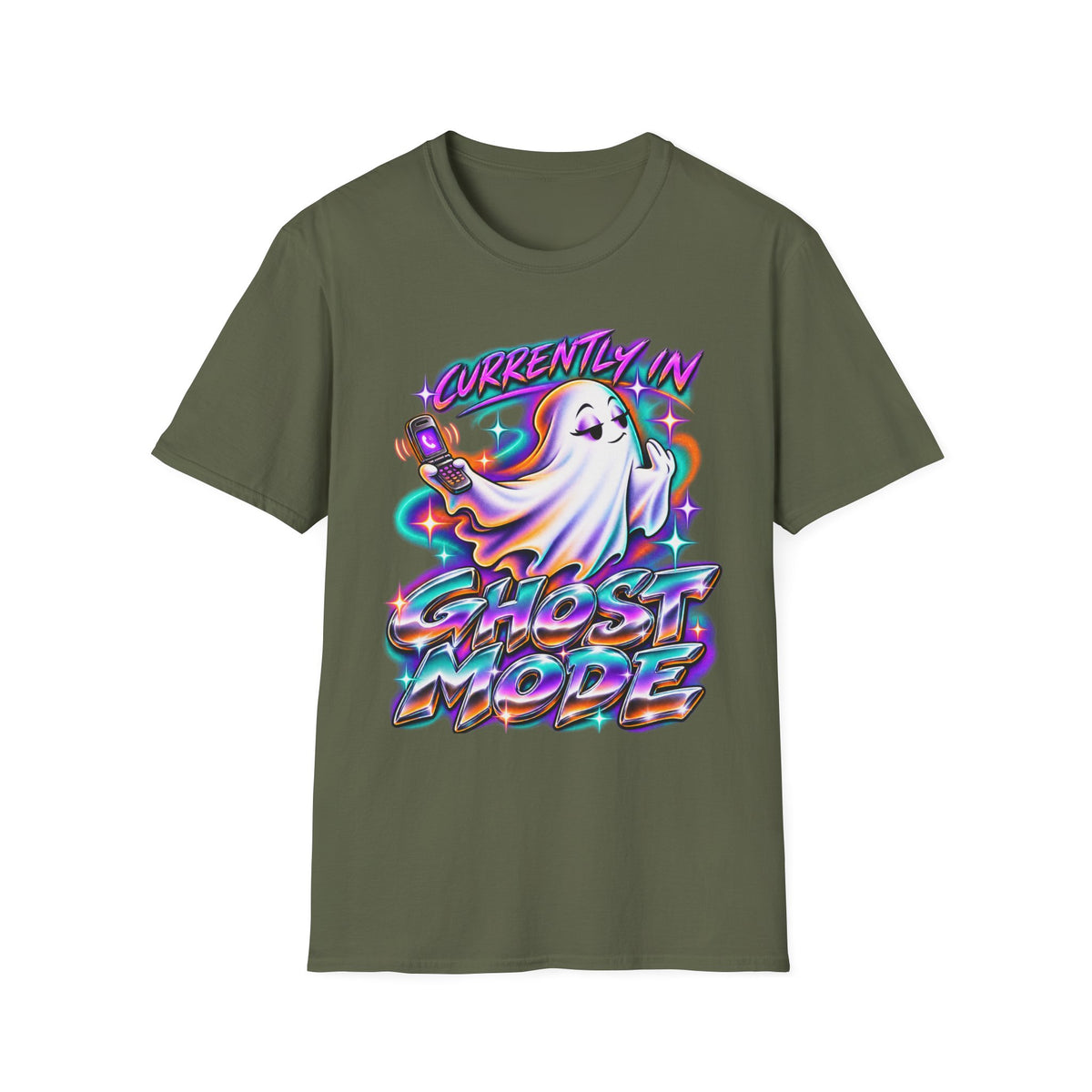 Ghost Mode T‑Shirt — "Currently in Ghost Mode" Cute Neon Ghost Graphic Tee