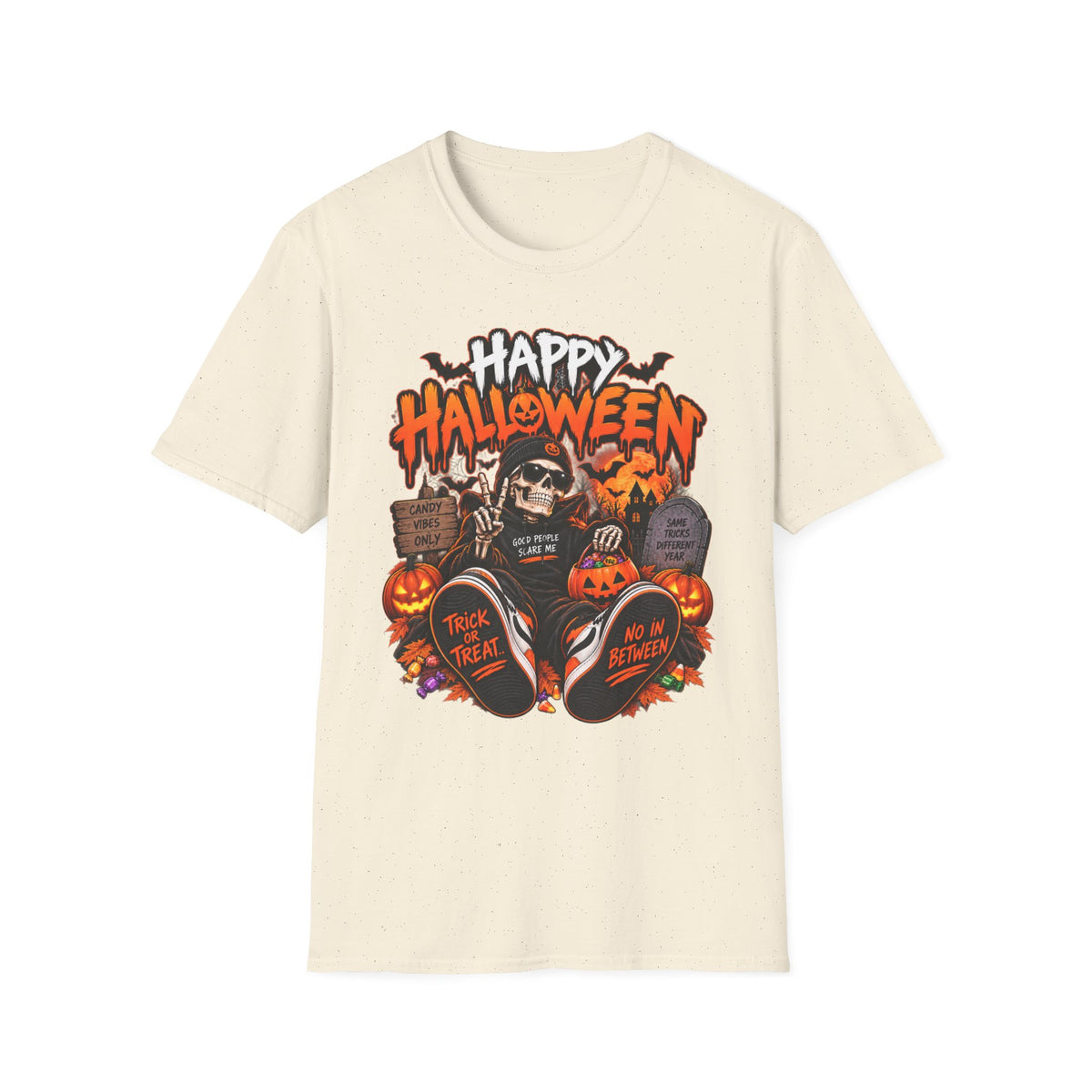 Happy Halloween Skeleton T-Shirt — Trick or Treat Pumpkin Graphic Tee