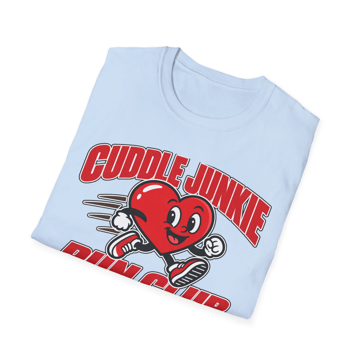 Cuddle Junkie Run Club T-Shirt — Retro Heart Runner Graphic Tee