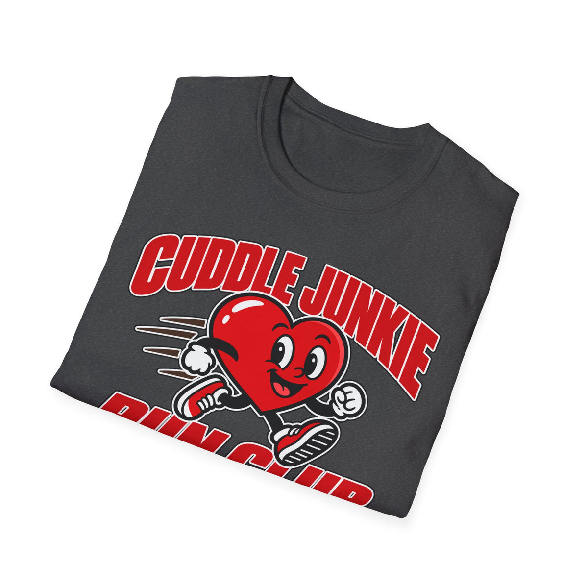 Cuddle Junkie Run Club T-Shirt — Retro Heart Runner Graphic Tee