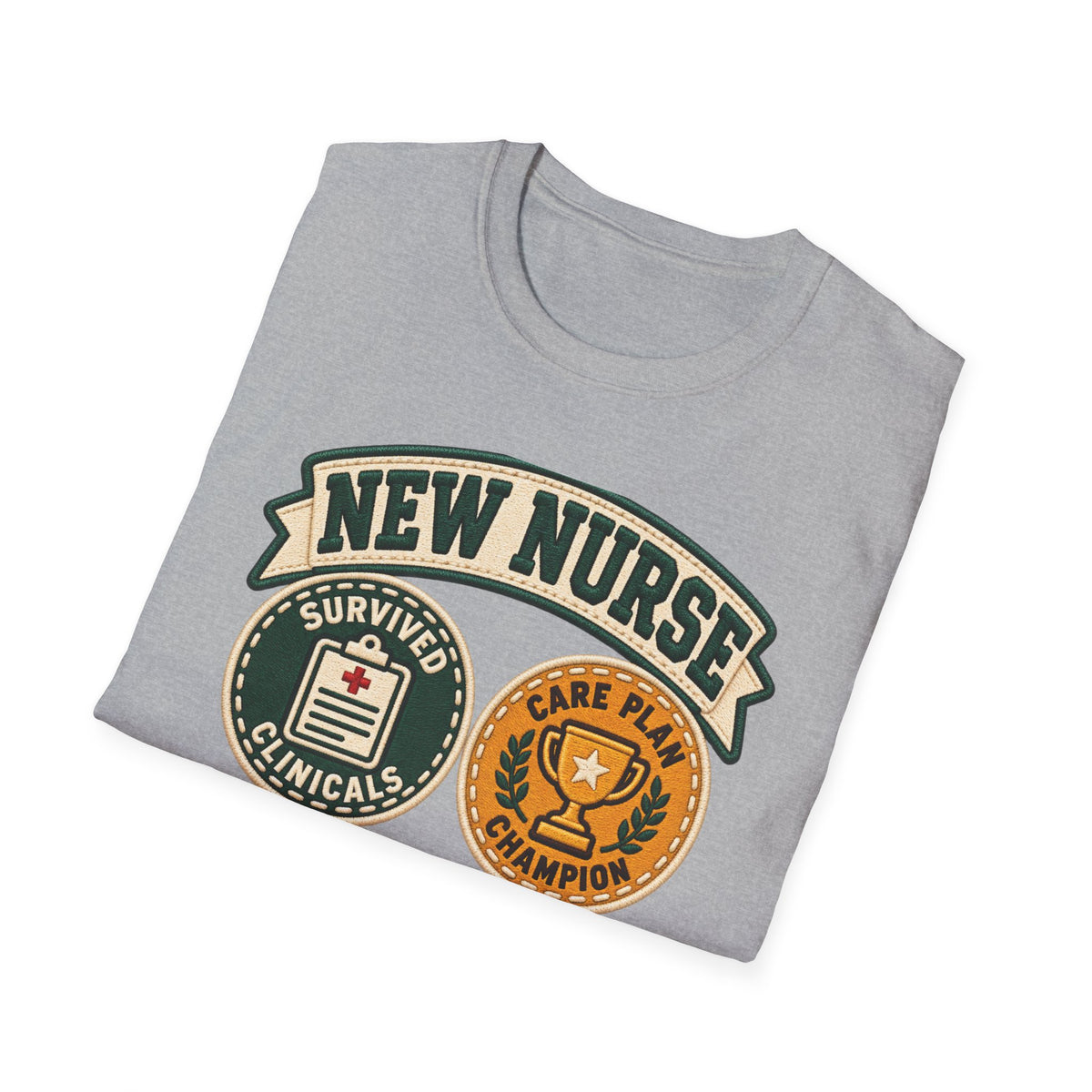 New Nurse Badge T-Shirt — "New Nurse" Vintage Patch Graphic Tee for Nursing Graduates