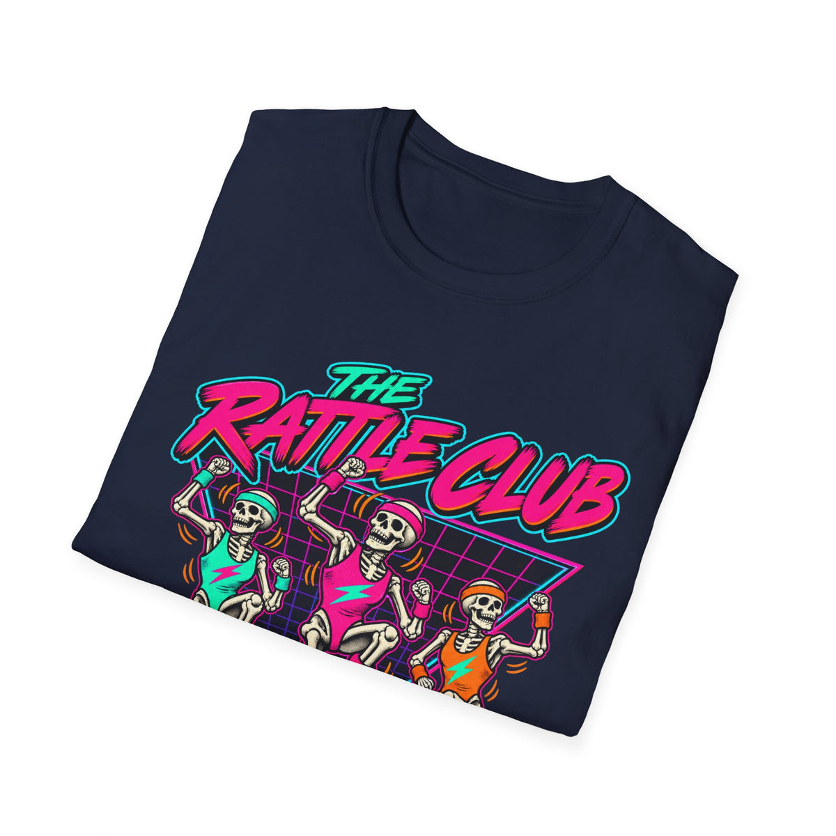 The Rattle Club T-Shirt — Retro Neon Skeletons "Members Only After Midnight"