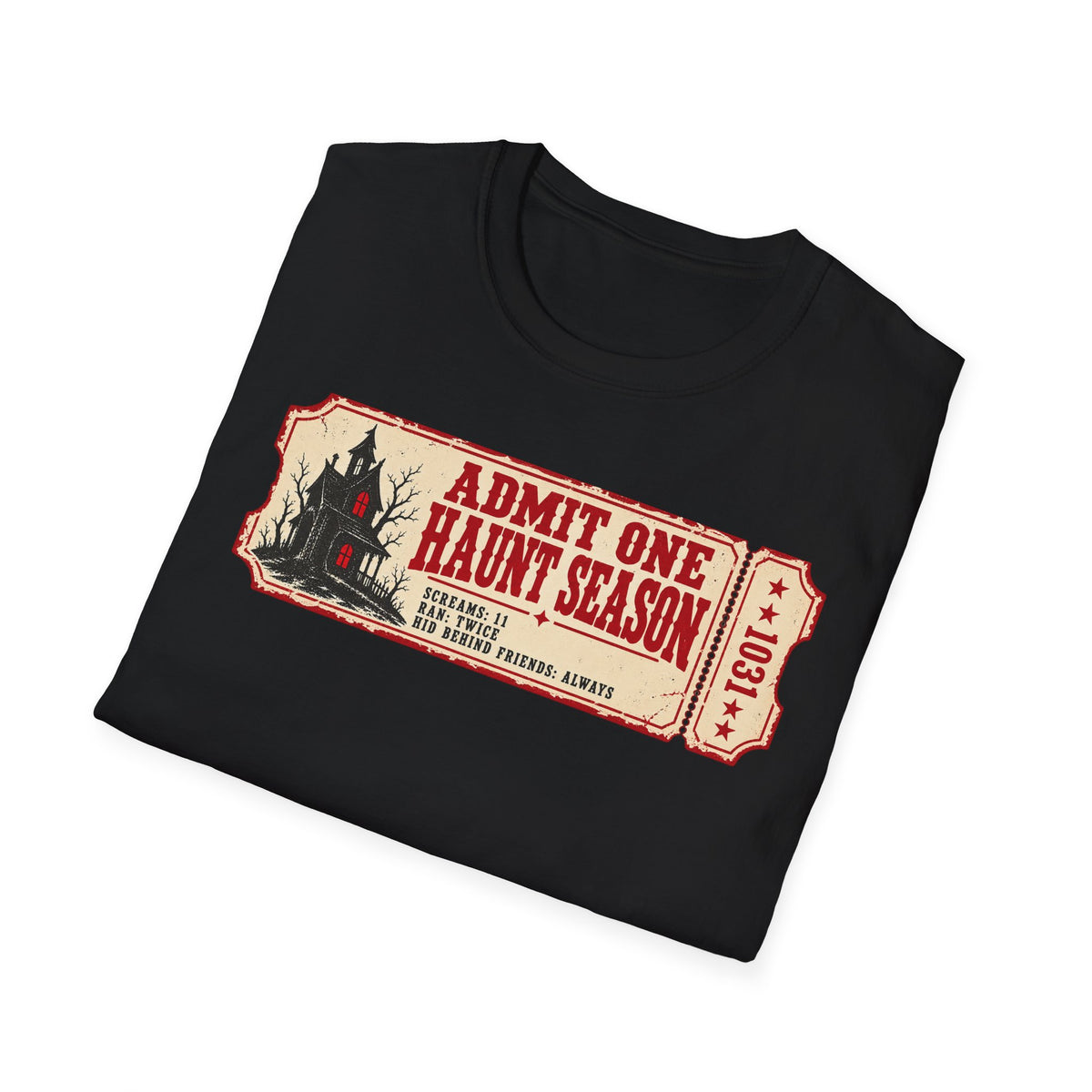 Haunt Season Ticket T-Shirt — "Admit One Haunt Season" Vintage Halloween Tee