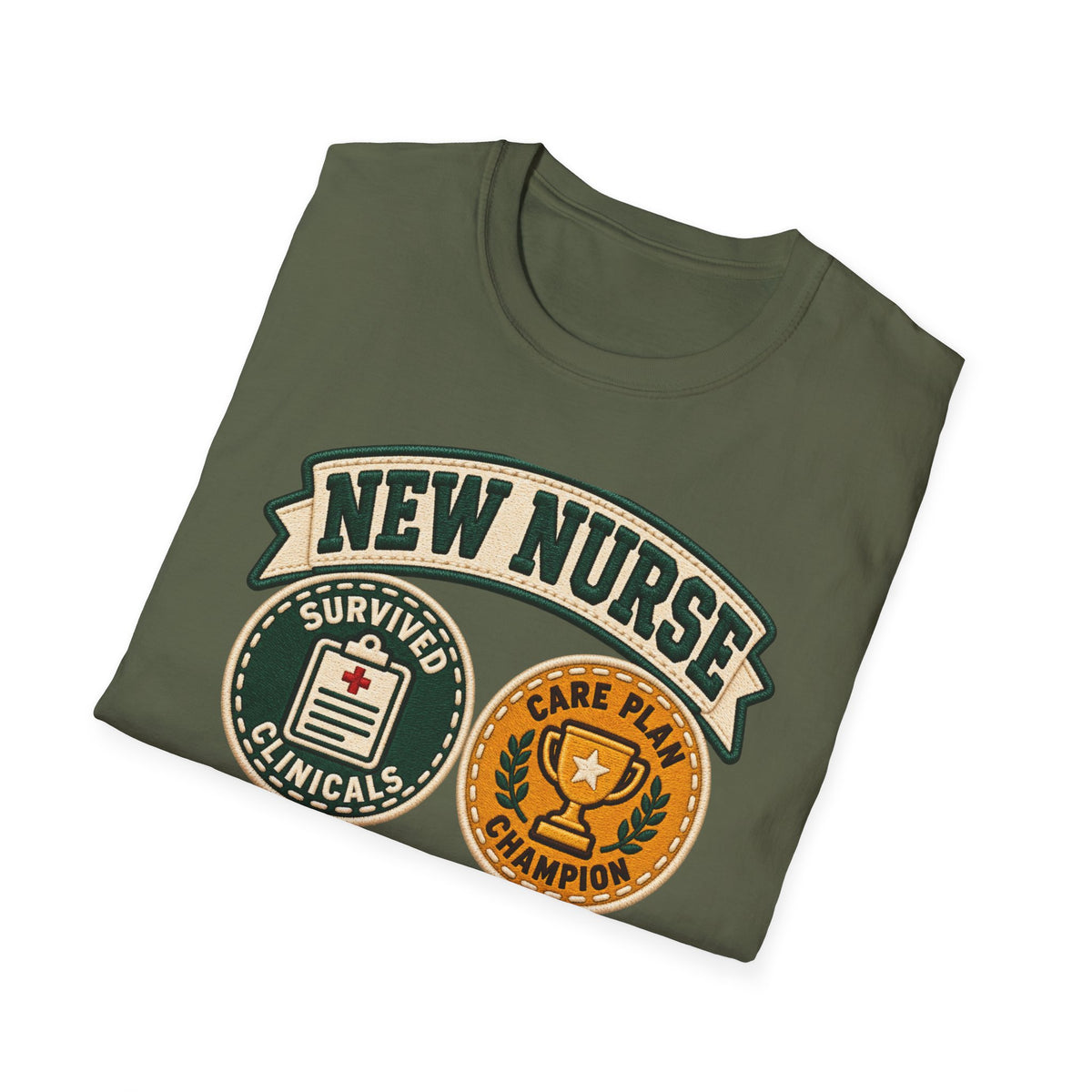 New Nurse Badge T-Shirt — "New Nurse" Vintage Patch Graphic Tee for Nursing Graduates