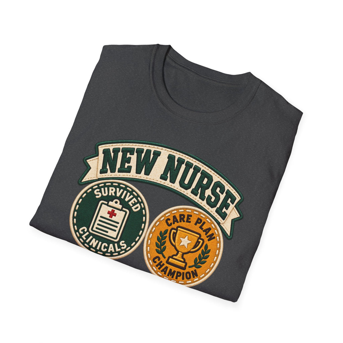 New Nurse Badge T-Shirt — "New Nurse" Vintage Patch Graphic Tee for Nursing Graduates