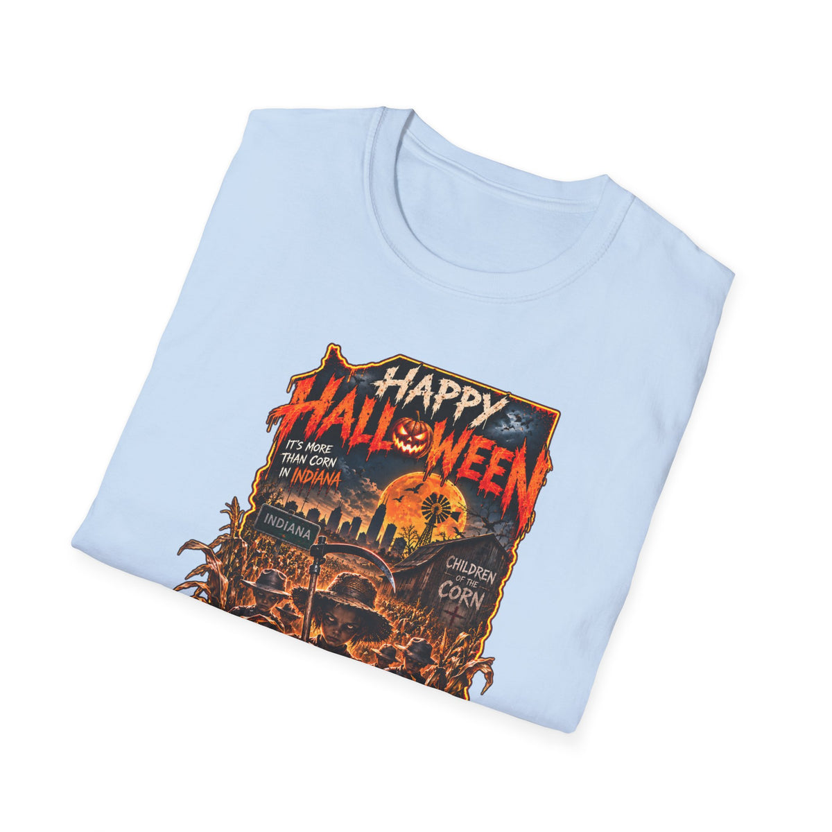 Happy Halloween Retro Tee — Moonlit Skull & Pumpkin Graveyard